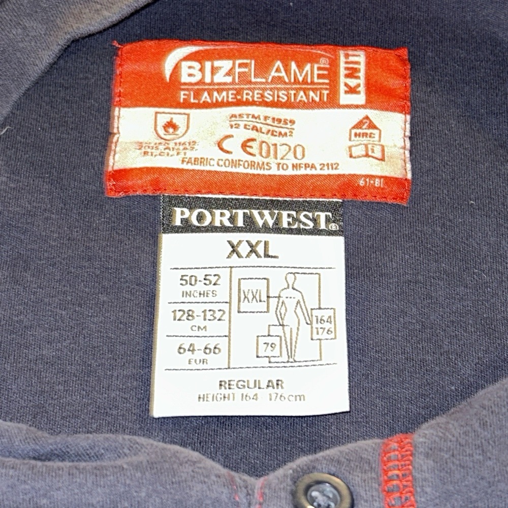 Portwest FR Bizflame Men's XXL Long Sleeve Navy Knit HRC 2 F1959 Fire Resistant - Picture 6 of 8